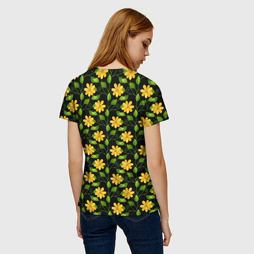 Женская футболка Желтые цветочки паттерн / 3D-принт – фото 4