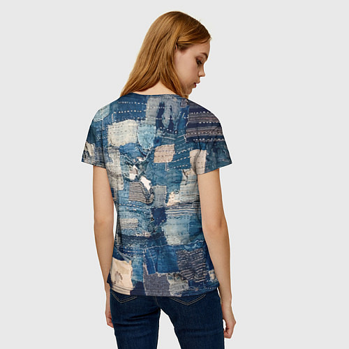 Женская футболка Patchwork Jeans Осень Зима 2023 / 3D-принт – фото 4