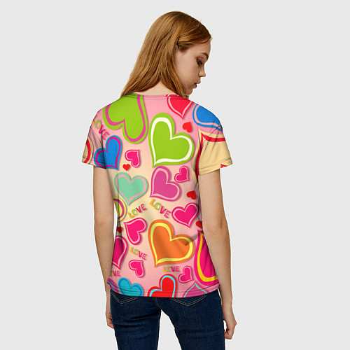 Женская футболка ЛЮБОВНЫЕ СЕРДЕЧКИ LOVE HEARTS / 3D-принт – фото 4