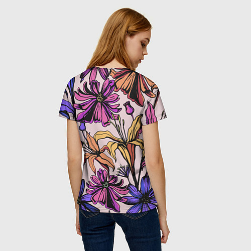 Женская футболка Цветы Разноцветные / 3D-принт – фото 4