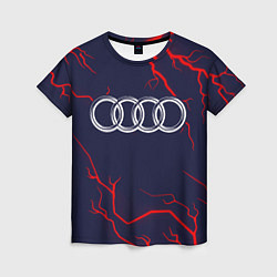 Женская футболка Символ AUDI на фоне грозы