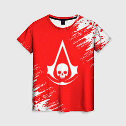 Женская футболка Assassins creed череп красные брызги