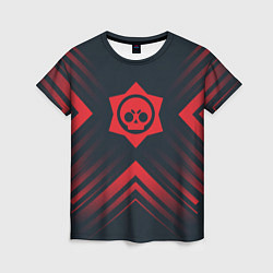 Женская футболка Красный Символ Brawl Stars на темном фоне со стрел