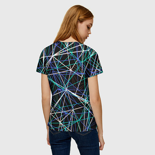Женская футболка ПЕРЕСЕКАЮЩИЕ ЦВЕТНЫЕ ЛИНИИ / 3D-принт – фото 4