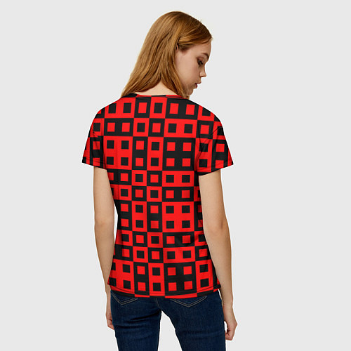 Женская футболка ТЕКСТУРНЫЕ КРАСНО ЧЕРНЫЕ КВАДРАТЫ / 3D-принт – фото 4