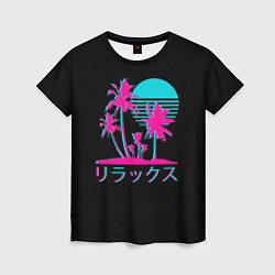 Женская футболка Неоновые пальмы Иероглифы Neon Palm Tree
