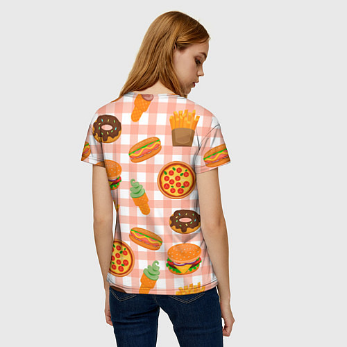 Женская футболка PIZZA DONUT BURGER FRIES ICE CREAM pattern / 3D-принт – фото 4