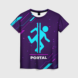 Женская футболка Символ Portal в неоновых цветах на темном фоне