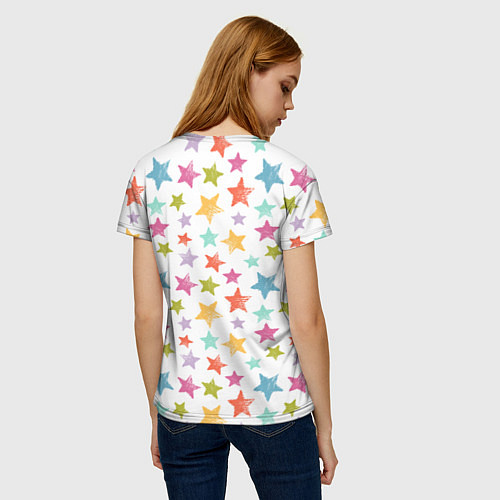 Женская футболка Яркие и разноцветные звезды / 3D-принт – фото 4