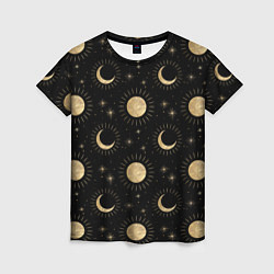 Женская футболка Солнце луна звезды ночное небо космос астрономия
