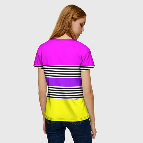 Женская футболка Яркие неоновые полосы в сочетании с черно-белыми п / 3D-принт – фото 4