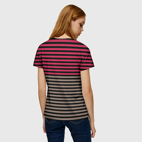 Женская футболка Красно-коричневый полосатый узор / 3D-принт – фото 4