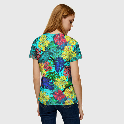 Женская футболка Тропические растения на бирюзовом фоне / 3D-принт – фото 4