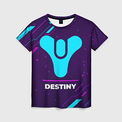 Женская футболка Символ Destiny в неоновых цветах на темном фоне