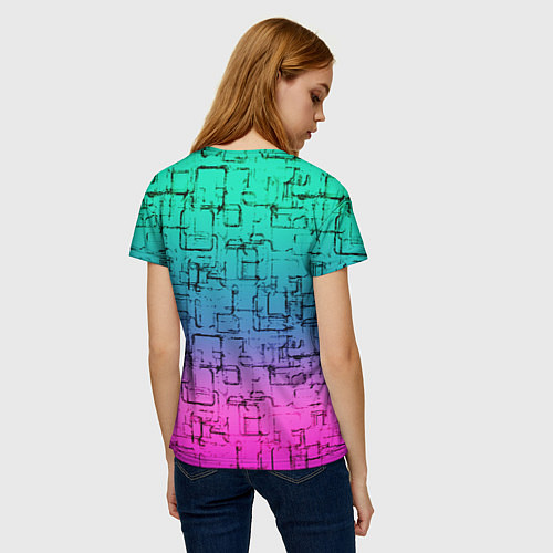 Женская футболка Абстрактный узор на розово-бирюзовом градиентном ф / 3D-принт – фото 4