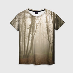 Женская футболка Туманный лес на восходе