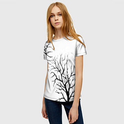 Футболка женская Черные ветки деревьев на белом фоне, цвет: 3D-принт — фото 2
