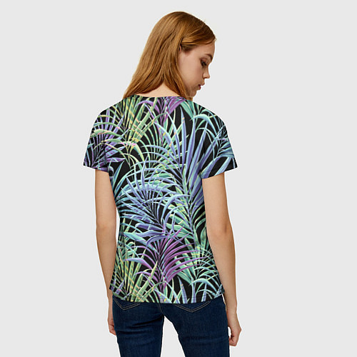 Женская футболка Разноцветные Листья Пальм В Ночных Джунглях / 3D-принт – фото 4