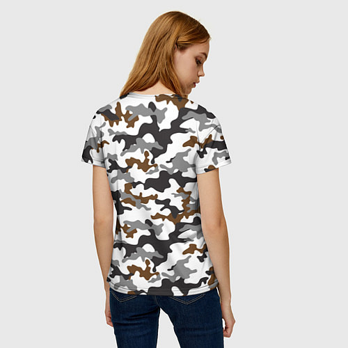 Женская футболка Камуфляж Чёрно-Белый Camouflage Black-White / 3D-принт – фото 4