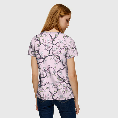 Женская футболка Цветы Сакуры и Птицы На Ветках / 3D-принт – фото 4