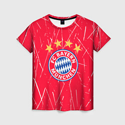 Женская футболка Bayern munchen белые царапины на красном фоне
