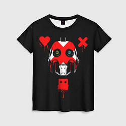 Женская футболка Love death and robots белый робот c крестом на лиц
