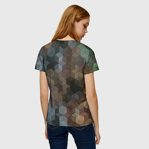 Женская футболка Геометрический 3D узор в серых и коричневых тонах / 3D-принт – фото 4