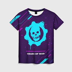 Женская футболка Символ Gears of War в неоновых цветах на темном фо
