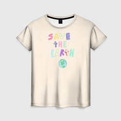Женская футболка Save the earth на бежевом фоне