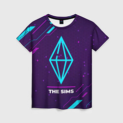 Женская футболка Символ The Sims в неоновых цветах на темном фоне