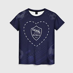 Женская футболка Лого Roma в сердечке на фоне мячей