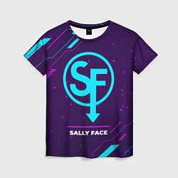 Футболка женская Символ Sally Face в неоновых цветах на темном фоне, цвет: 3D-принт