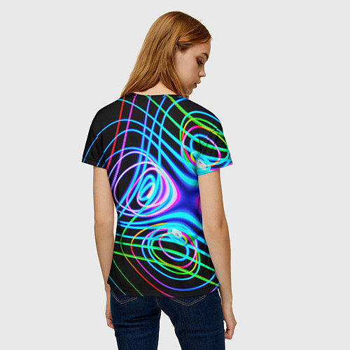 Женская футболка Неоновое множество линий - Голубой / 3D-принт – фото 4