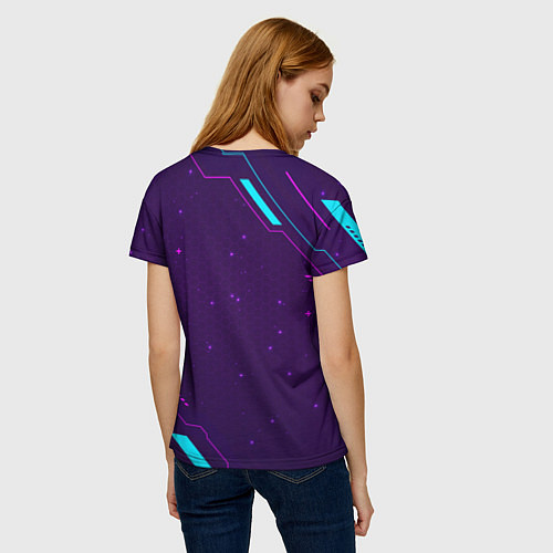 Женская футболка Символ Elden Ring в неоновых цветах на темном фоне / 3D-принт – фото 4