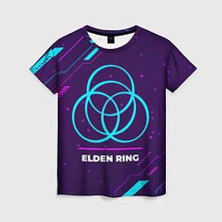 Женская футболка Символ Elden Ring в неоновых цветах на темном фоне