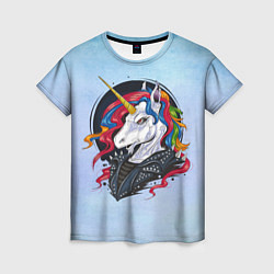 Женская футболка Единорог в косухе