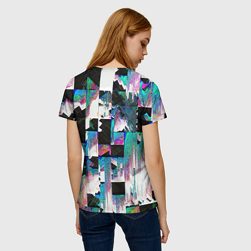 Женская футболка Glitch Abstract squares Глитч Абстрактные квадраты / 3D-принт – фото 4