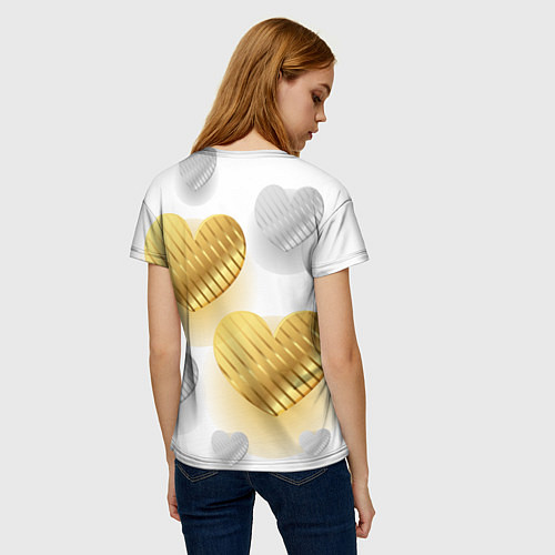 Женская футболка Золотые и серебряные сердца / 3D-принт – фото 4