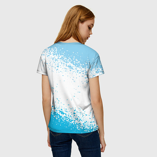 Женская футболка Manchester голубые брызги на белом фоне / 3D-принт – фото 4