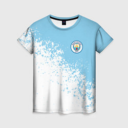 Футболка женская Manchester city белые брызги на голубом фоне, цвет: 3D-принт