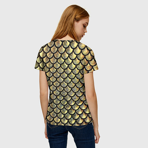 Женская футболка Чешуя золотая / 3D-принт – фото 4