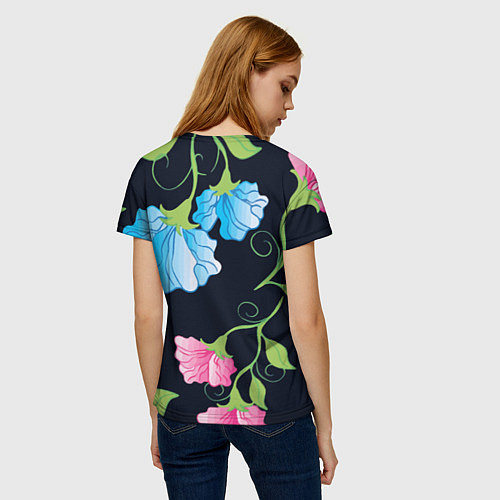 Женская футболка Яркие удивительные цветы в летней ночи / 3D-принт – фото 4