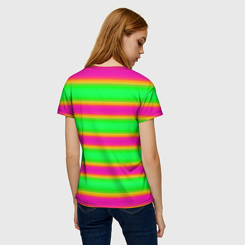 Женская футболка Зелено-малиновые мягкие размытые полосы / 3D-принт – фото 4