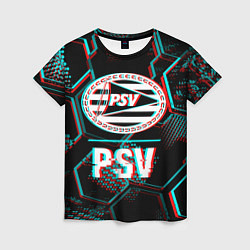 Женская футболка PSV FC в стиле Glitch на темном фоне