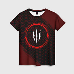 Женская футболка Символ The Witcher и краска вокруг на темном фоне