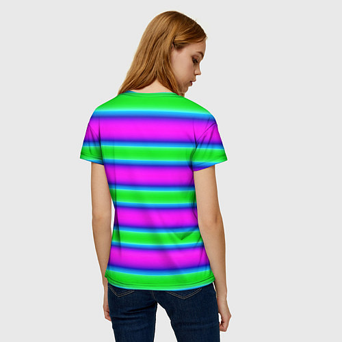 Женская футболка Зеленый и фиолетовые яркие неоновые полосы striped / 3D-принт – фото 4
