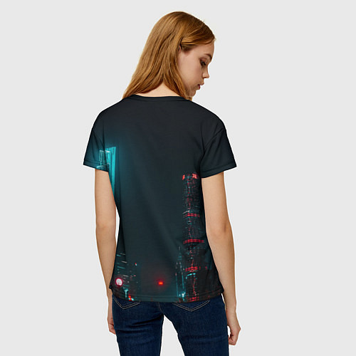 Женская футболка Неоновые высотки в городе - Светло-синий / 3D-принт – фото 4