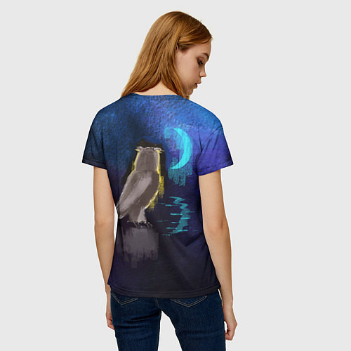 Женская футболка Сова с фонарем на фоне ночи / 3D-принт – фото 4