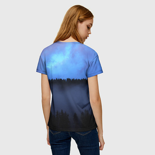 Женская футболка Неоновое небо над лесом / 3D-принт – фото 4