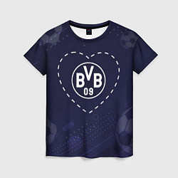 Женская футболка Лого Borussia в сердечке на фоне мячей